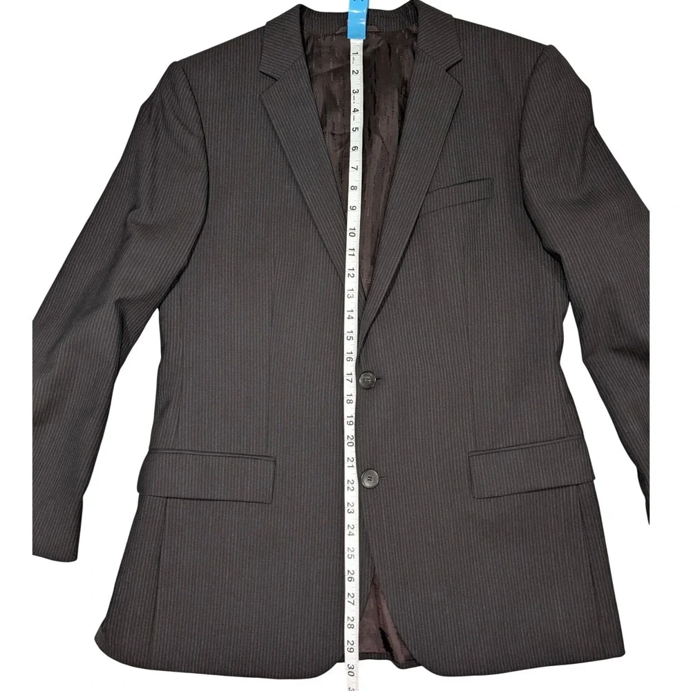Hugo Boss Amaro Helse Blazer 42R Dark Brown Pinstripe 2 Button 100% Wool Jacket